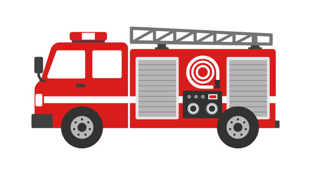Emergency fire engine vector icon depicting a classic fire truck with ladder and rescue equipment, professional hand-traced line illustration for safety, rescue, and firefighting department themes.