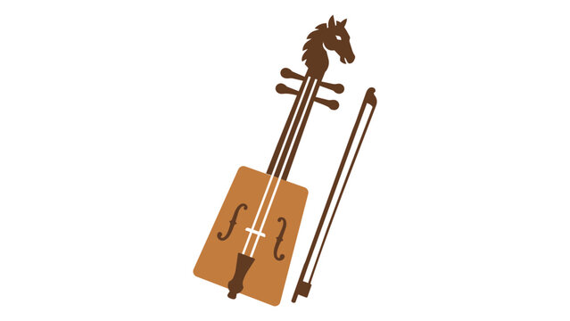 Traditional Mongolian horsehead fiddle vector icon. Hand-drawn minimalist illustration of a Morin Khuur musical instrument for culture and ethnic music themes, scalable line art element for design.