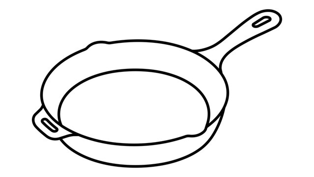 Professional cast iron skillet vector icon with editable stroke, a clean hand-drawn illustration perfect for restaurant menus, cooking blogs, and culinary kitchen equipment branding graphics.