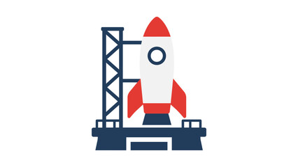 Launch pad for rocket space mission with gantry and platform, minimalist hand-drawn line vector icon or illustration for technology and aerospace startup beginning, clean scalable design on white. © MDANAMUL