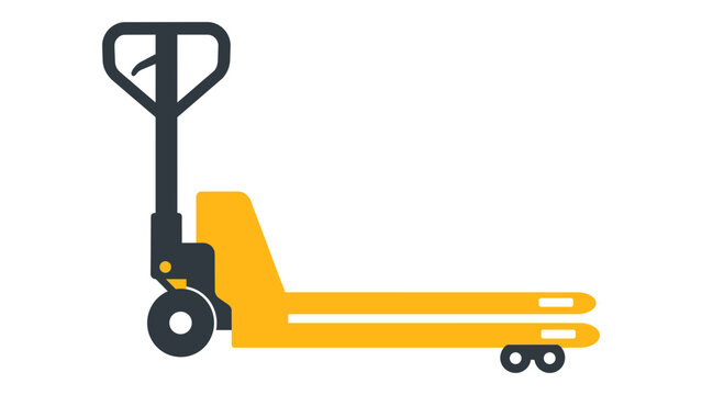 Warehouse pallet jack vector icon illustration, professional hand-drawn outline of manual forklift for industrial logistics, shipping services, and storage facility management graphic design.
