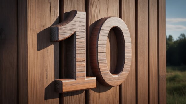 Number ten sign mounted on a wooden wall