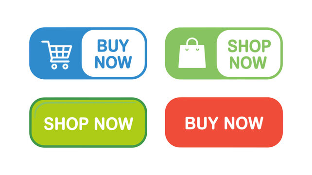 Colorful buy now shop now buttons for ecommerce website design  web buttons