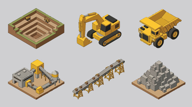 Collection of industrial construction equipment icons.