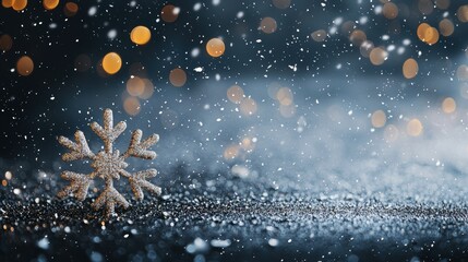 Fototapeta premium Golden and Silver Snowflake Backgrounds Sparkling gold snowflakes scattered on a dark gray background, adding a touch of glamour and magic