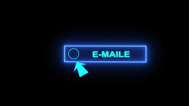 Glowing neon red color white text cursor animation pointing towards email button in looping with transparent background.