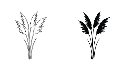 Fototapeta premium Pampas grass bouquet silhouette and outline icon set for botanical and interior decoration design elements