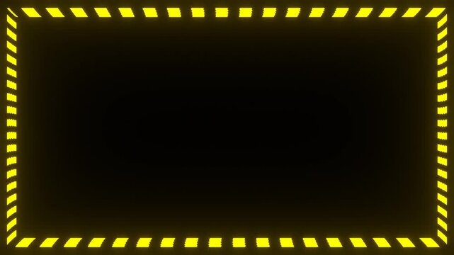 Yellow Neon Warning Frame with Hazard Stripe Light Animation