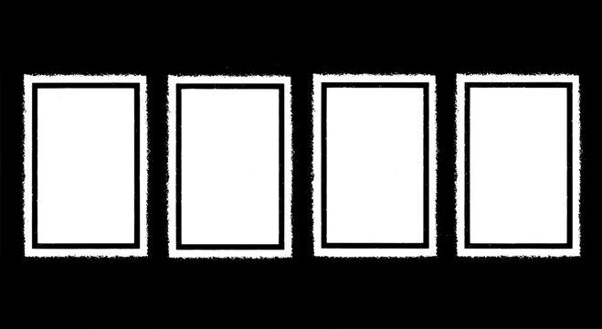Squares border frames icon set with white inner panels and gritty distressed outline texture for graphic design