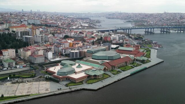 Halic Congress Center and Golden Horn Bridge rotation shot
