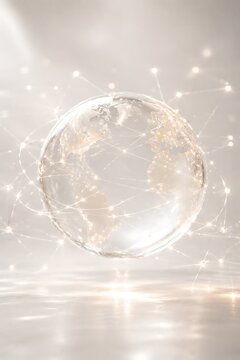 A luminous globe of Earth, illuminated by city lights, is surrounded by a network of glowing connections, symbolizing global connectivity and technology.