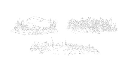 Collection of hand drawn nature elements featuring rocks and grass for landscape design. © Sara Studio