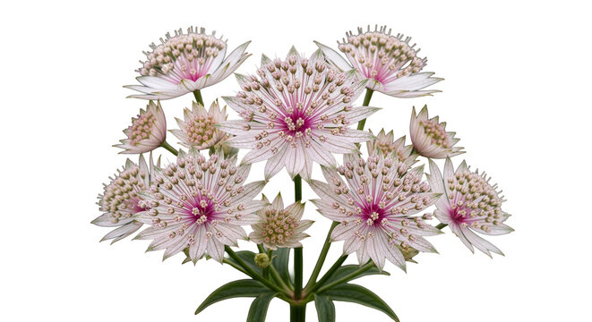 Set of Astrantia major (the great masterwort) frontal isolated png on a transparent background perfectly cutout high resolution