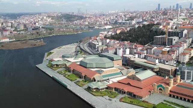 Istanbul Halic Congress Center and Golden Horn Channel, rotation left shot