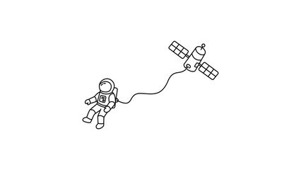 Fototapeta premium Astronaut umbilical cord graphic for satellite connectivity and orbital safety. Hand-drawn spacecraft leash vector featuring a flexible stroke for aerospace engineering and cosmic tech.