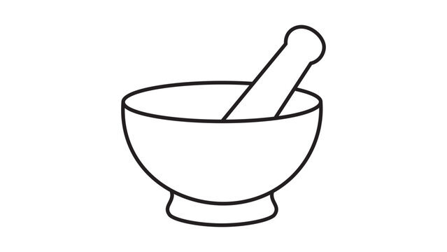 Minimalist hand-drawn mortar bowl vector icon with an editable stroke, perfect for pharmacy, cooking, and laboratory illustrations, featuring a clean adjustable line weight for versatile design.