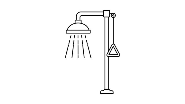 Emergency safety shower vector icon illustration with editable stroke for laboratory workplace health and industrial security standards in a clean minimalist hand-drawn outline style.