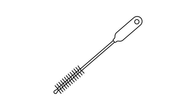 Scientific test tube brush vector icon with editable stroke for laboratory cleaning equipment, hand-drawn minimalist line art illustration, customizable stroke weight for chemistry and research.
