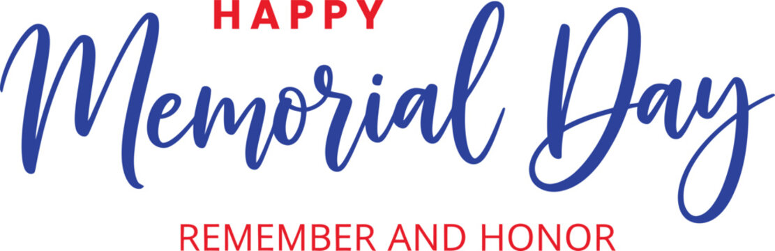 Memorial day typography 'happy memorial day' calligraphy with patriotic elements