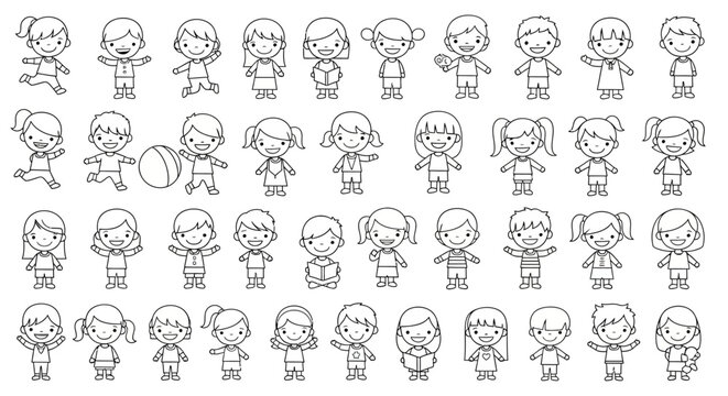 Diverse cartoon children expressions emotions.