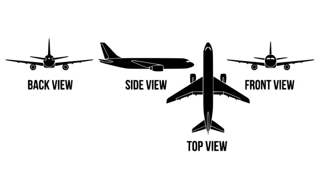 Airplane views from different angles shown in black and white