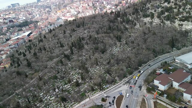 Eyup Cemetery hill in Istanbul, camera roll shot