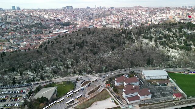 Eyup Cemetery hill in Istanbul, circling shot