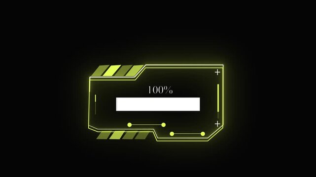 Progress bar animation with yellow neon design. Progress bar fifty nine percent loading. Progress bar digital interface graphic on black.