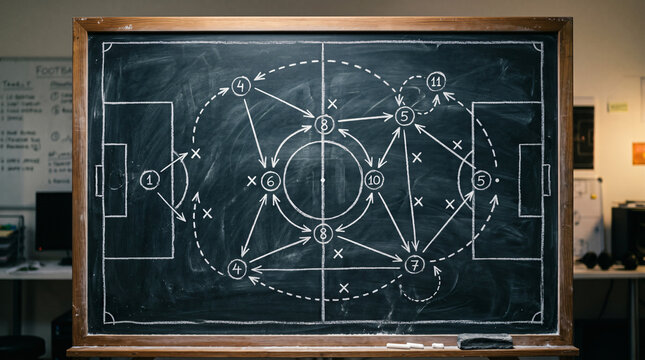 Coach draws tactics on classroom blackboard
