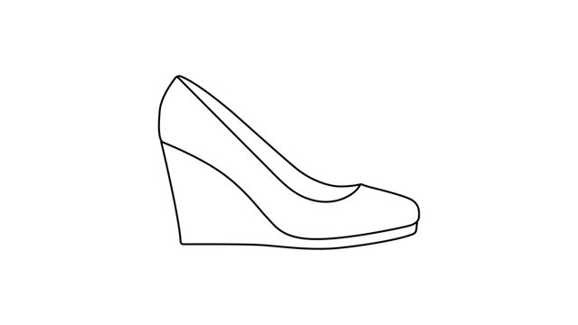 Vivid hand-drawn wedge shoe illustration featuring an editable stroke for personalized line weight, a minimalist vector icon of stylish footwear perfect for fashion apps and modern retail design.