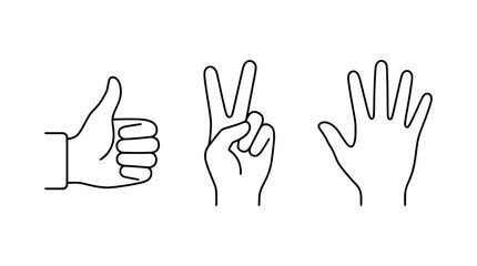 Fototapeta premium This collection of line art features various hand gestures, symbolizing communication and expression in a minimalistic style that reflects human connection.