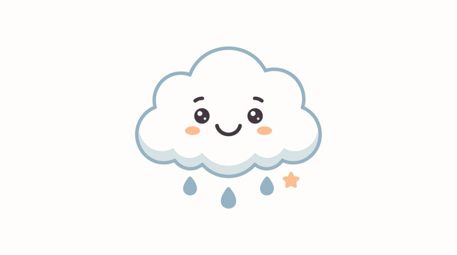 Smiling Cartoon Cloud with Raindrops and Star.