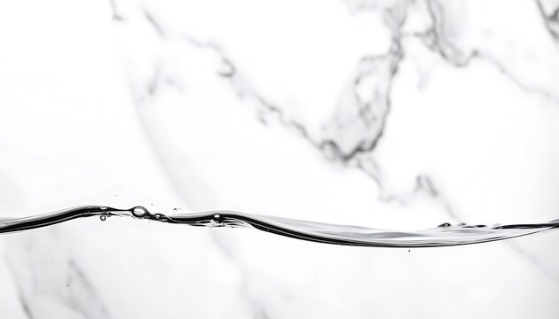 Abstract flowing water surface with crisp wave against a textured white marble background, representing purity and natural elements