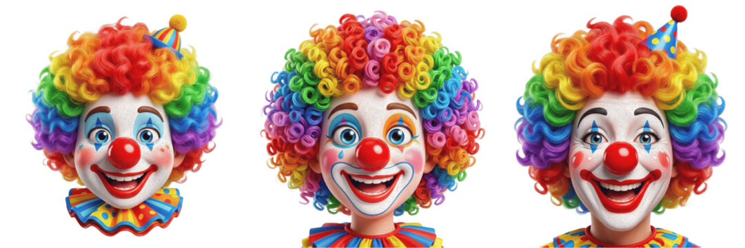 Funny Clown with Colorful Hair 3D Character Isolated on White Background Circus Performer Mascot for Birthday Party Entertainment Carnival Festival Celebration Joyful Comedian Portrait