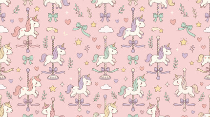 Obraz premium Unicorn Carousel Seamless Pattern for Cute Baby Nursery Theme
