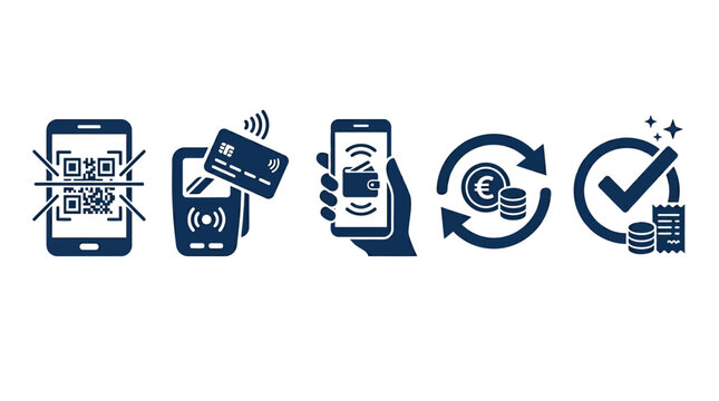 Contactless Payment Icons: Mobile, Card, NFC, QR Code, and Receipt