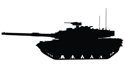 Silhouette of a modern main battle tank against a plain white background © JOHIRUL_STUDIO