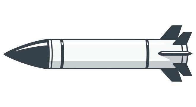 Simple illustration of a grey missile with black fins viewed from the side