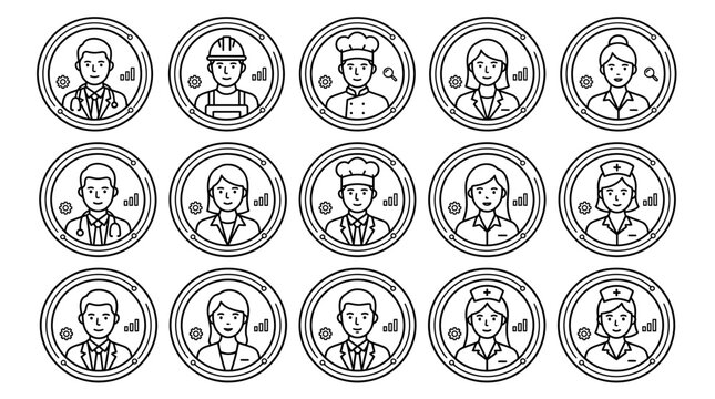 Diverse occupations and professions icons set.