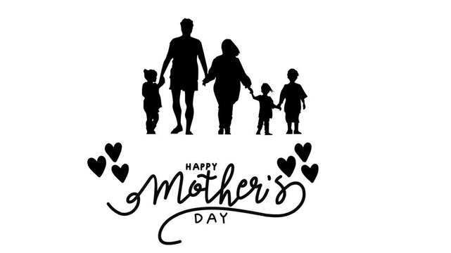 Mother's Day, family silhouette, black icon, Happy Mother's Day, greeting card