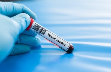 Obraz premium Blood sample tube for tumor marker test analysis.