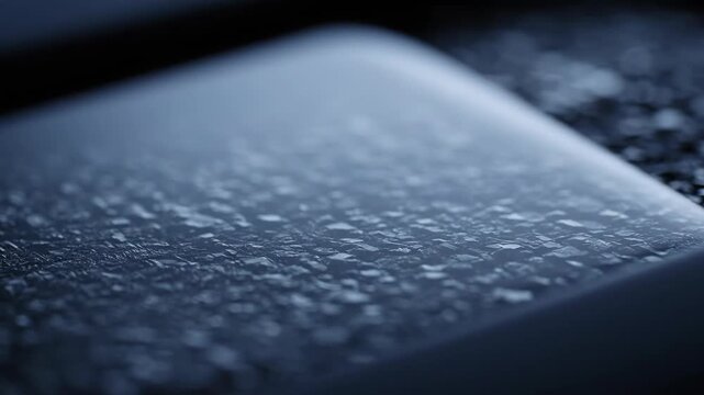 Extreme close-up video footage of dark granular texture and reflective surface with shallow depth of field.