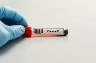 Obraz premium Blood sample tube for vitamin B3 test analysis.