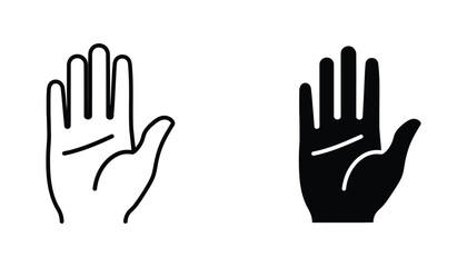 Obraz premium Outline and solid black icon of an open human hand showing palm and fingers