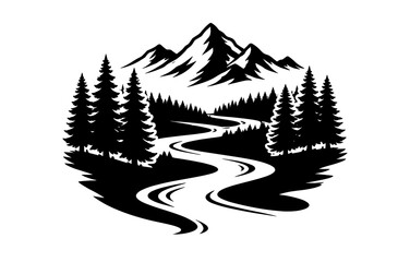 Obraz premium Mountain River Forest Landscape