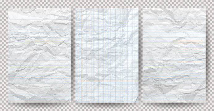 Set of white clean crumpled papers