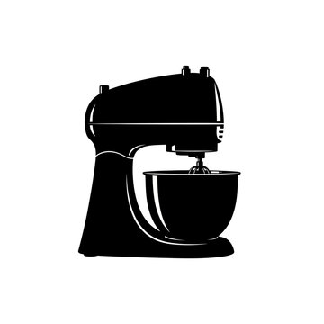 Elegant Black Stand Mixer Isolated on White Background for Culinary Use.