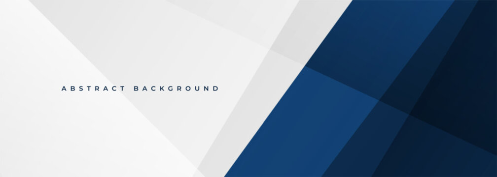 White and blue modern abstract wide banner with geometric shapes. Dark blue and white abstract background. Vector illustration