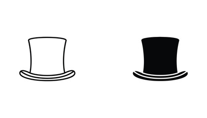 Top hat icon set with elegant outline and solid black silhouette design for formal wear or magic theme graphics © Nova