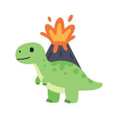 Obraz premium Friendly dinosaur with eruption behind stands out against white background